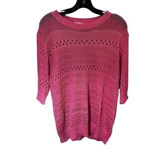 BiBi Boutique XL Pink Open Knit Pullover Sweater Short Sleeve Casual Boho